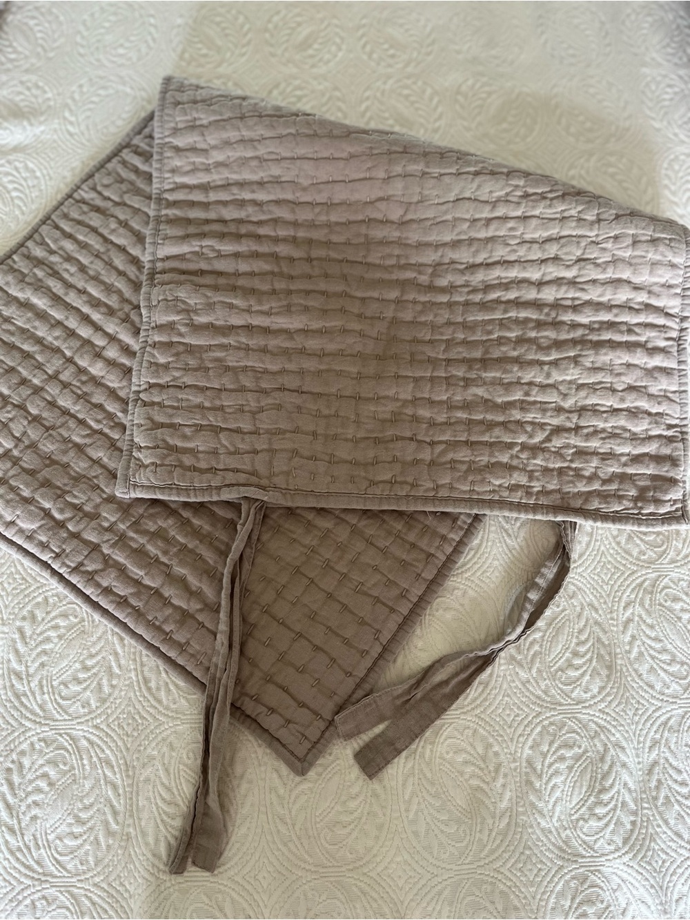 NWOT Pottery Barn PickStitch Cotton Linen Quilted Sham King Flax Beige Tie 20x36